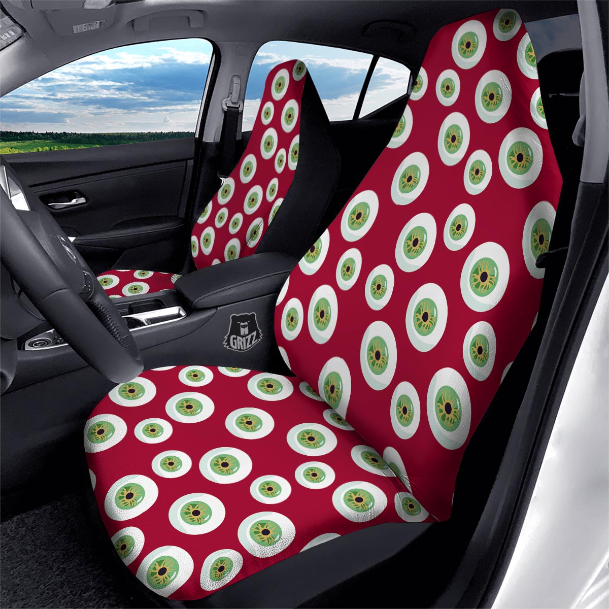 Eyeball Scary Red Print Pattern Car Seat Covers-grizzshop