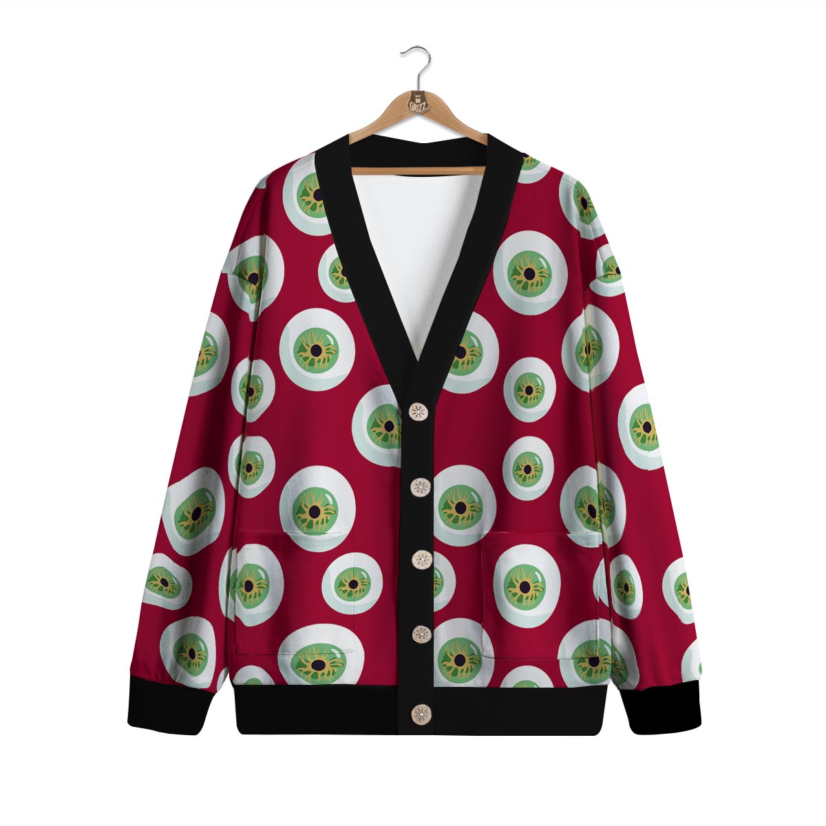 Eyeball Scary Red Print Pattern Cardigan-grizzshop