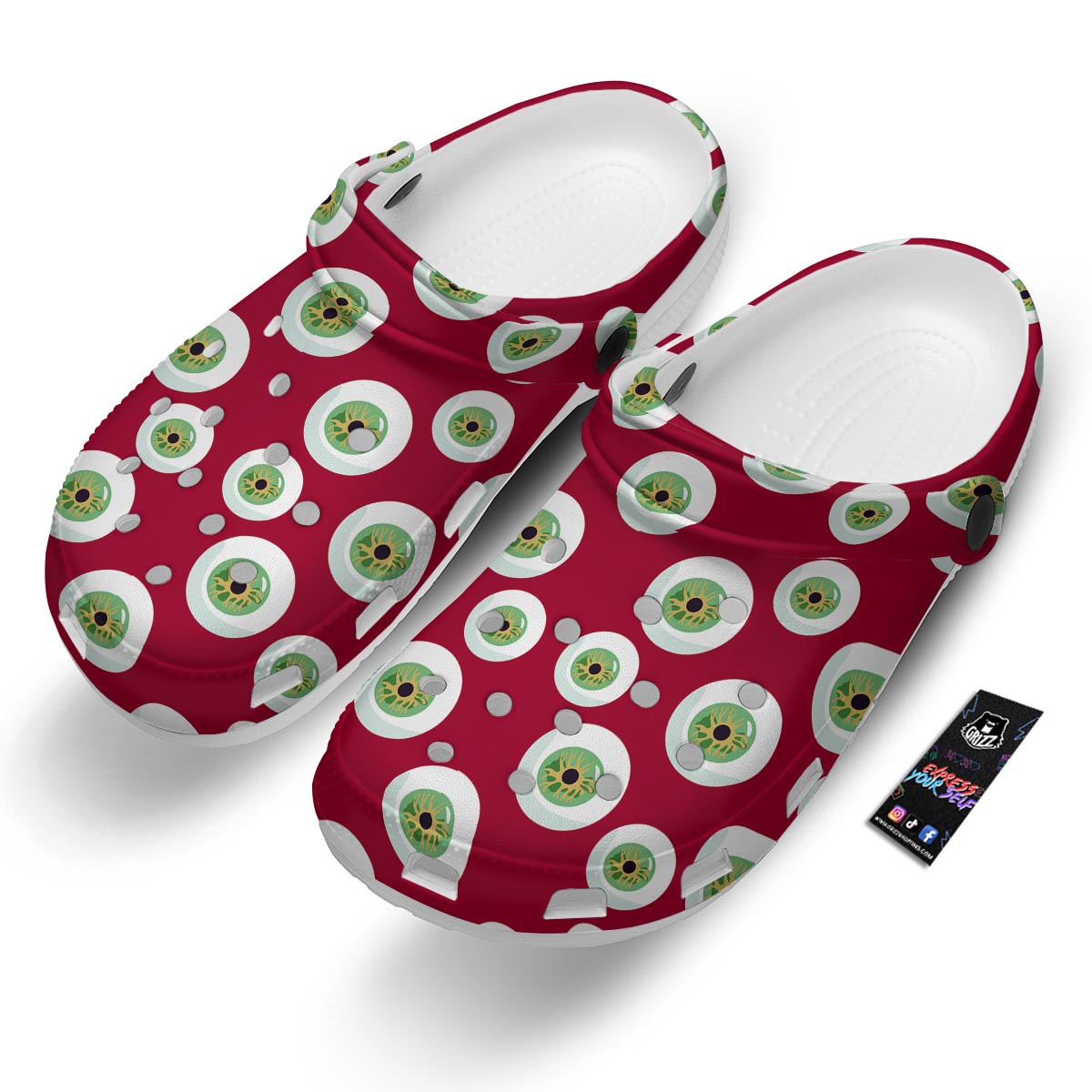 Eyeball Scary Red Print Pattern Clog-grizzshop