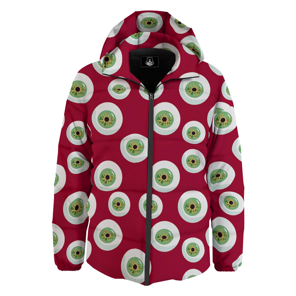 Eyeball Scary Red Print Pattern Down Jacket-grizzshop
