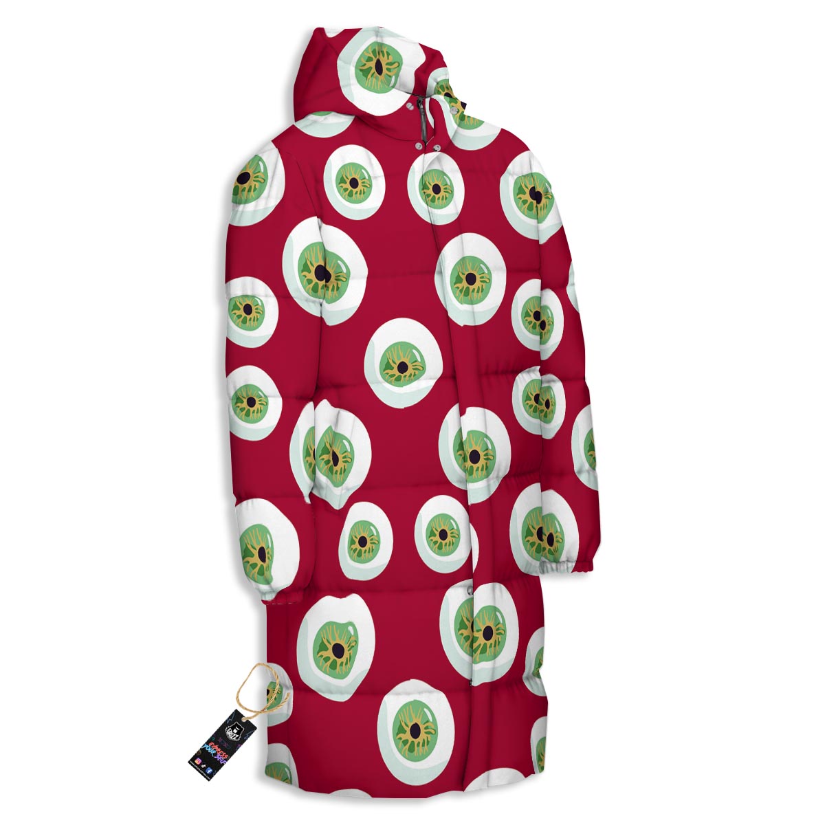 Eyeball Scary Red Print Pattern Long Down Jacket-grizzshop