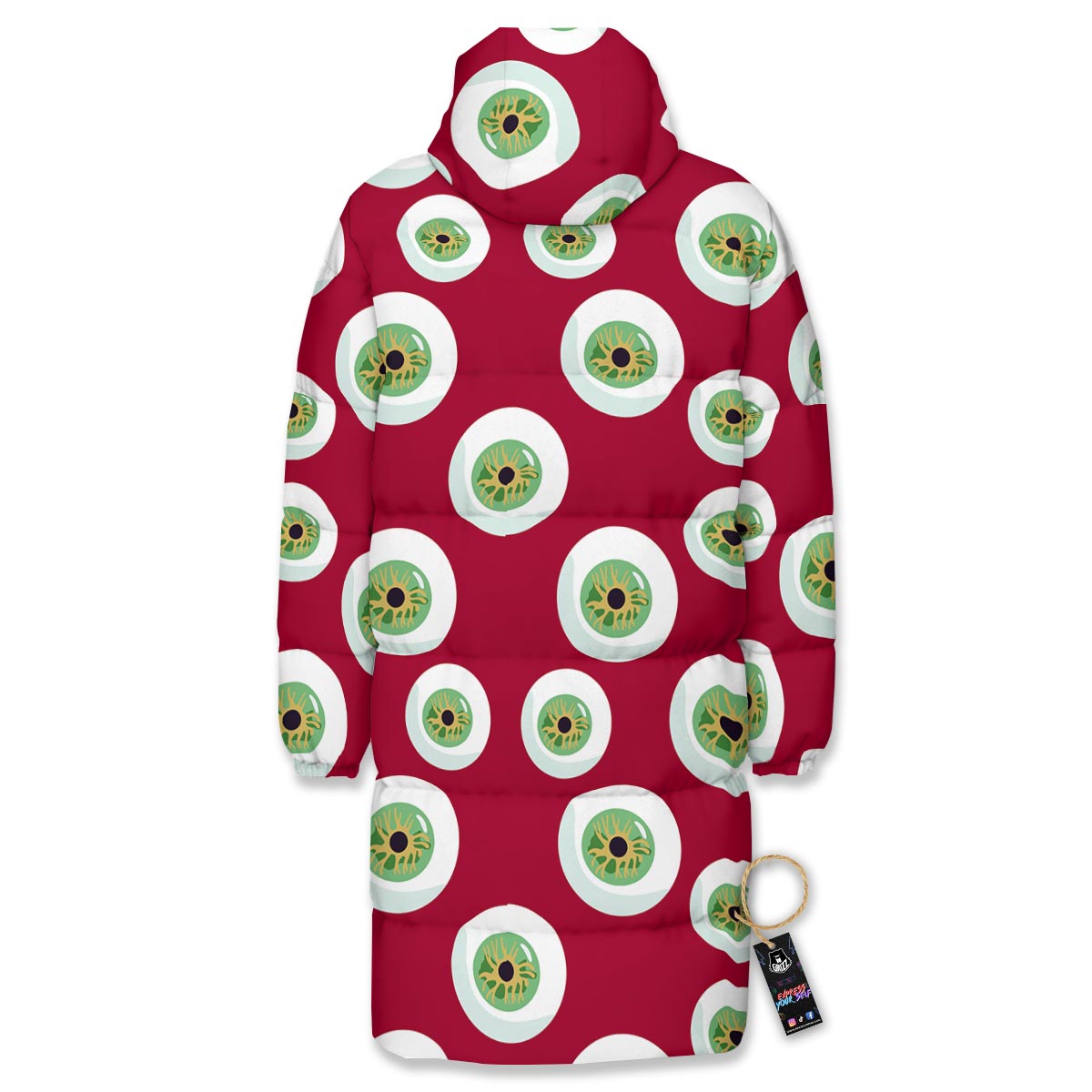 Eyeball Scary Red Print Pattern Long Down Jacket-grizzshop