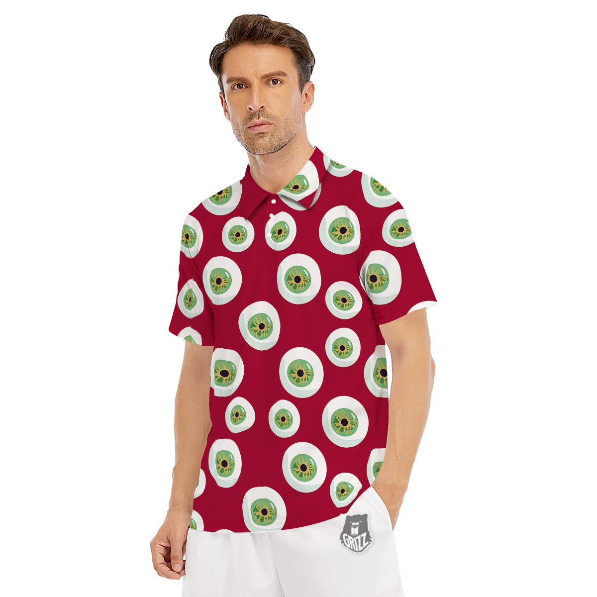 Eyeball Scary Red Print Pattern Men's Golf Shirts-grizzshop