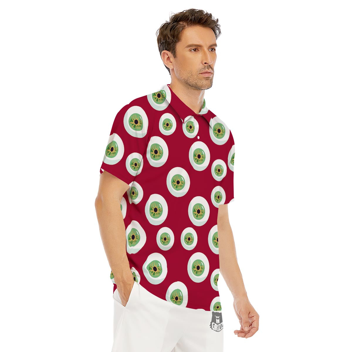 Eyeball Scary Red Print Pattern Men's Golf Shirts-grizzshop