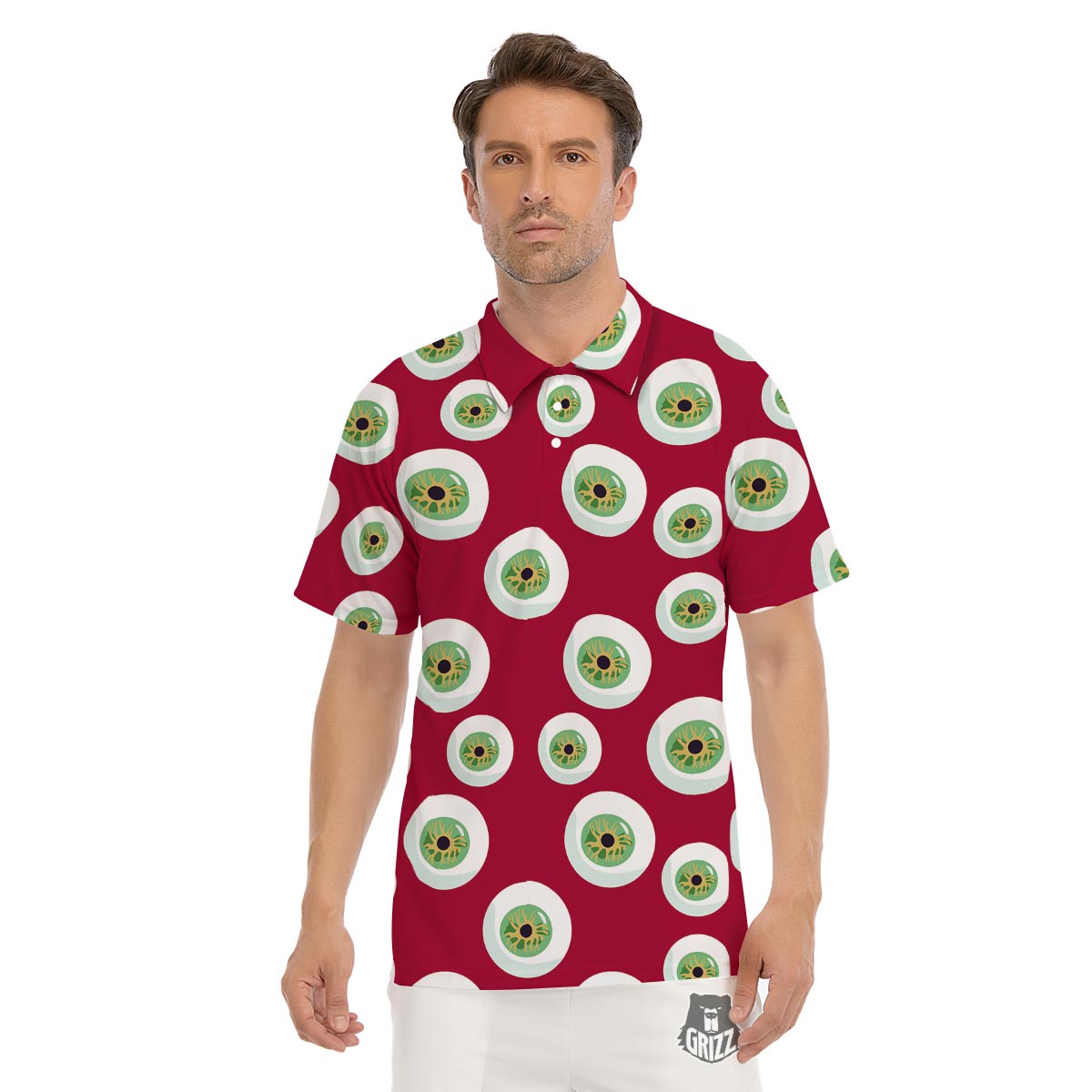 Eyeball Scary Red Print Pattern Men's Golf Shirts-grizzshop