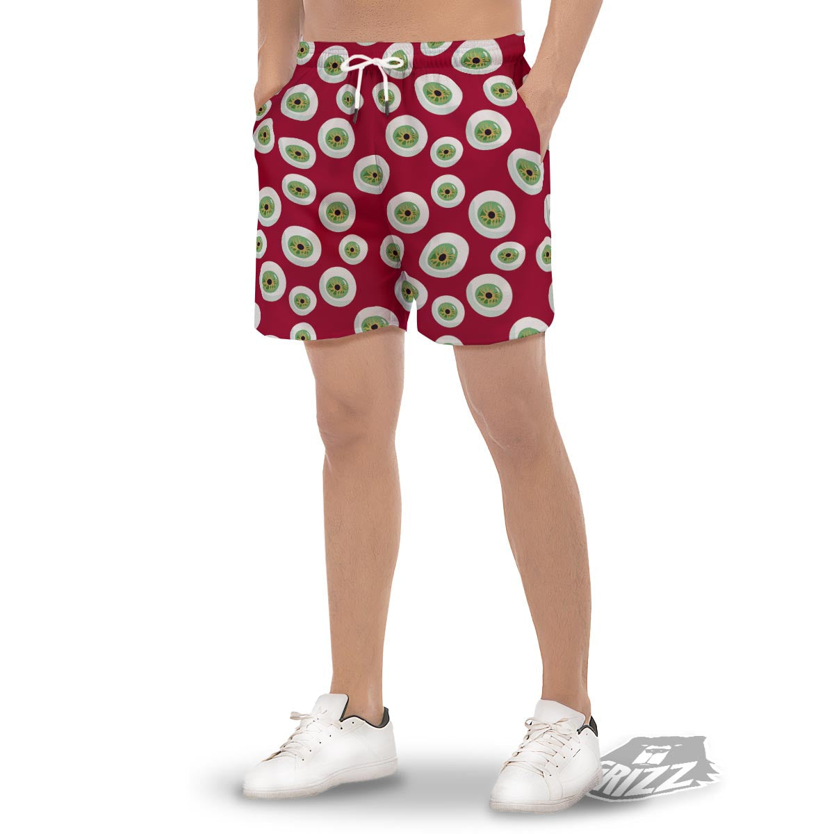 Eyeball Scary Red Print Pattern Men's Gym Shorts-grizzshop