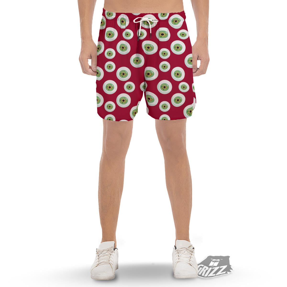 Eyeball Scary Red Print Pattern Men's Gym Shorts-grizzshop