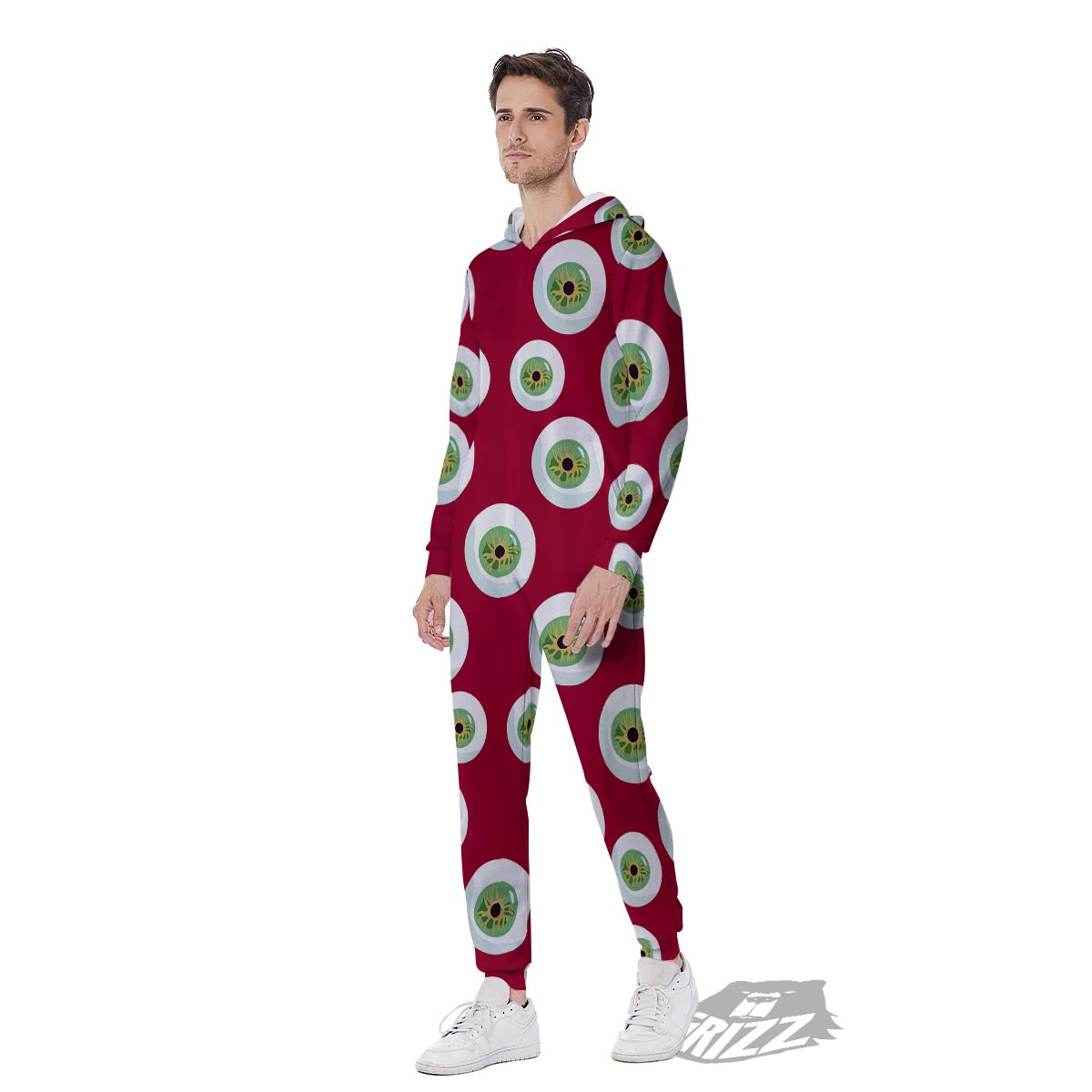 Eyeball Scary Red Print Pattern Men's Jumpsuit-grizzshop