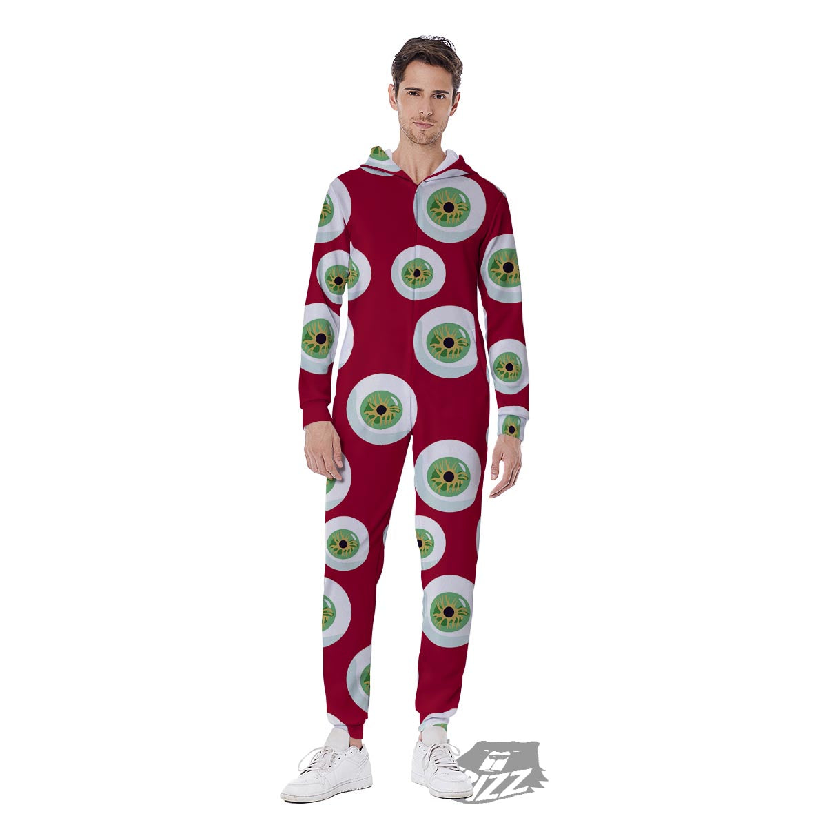 Eyeball Scary Red Print Pattern Men's Jumpsuit-grizzshop