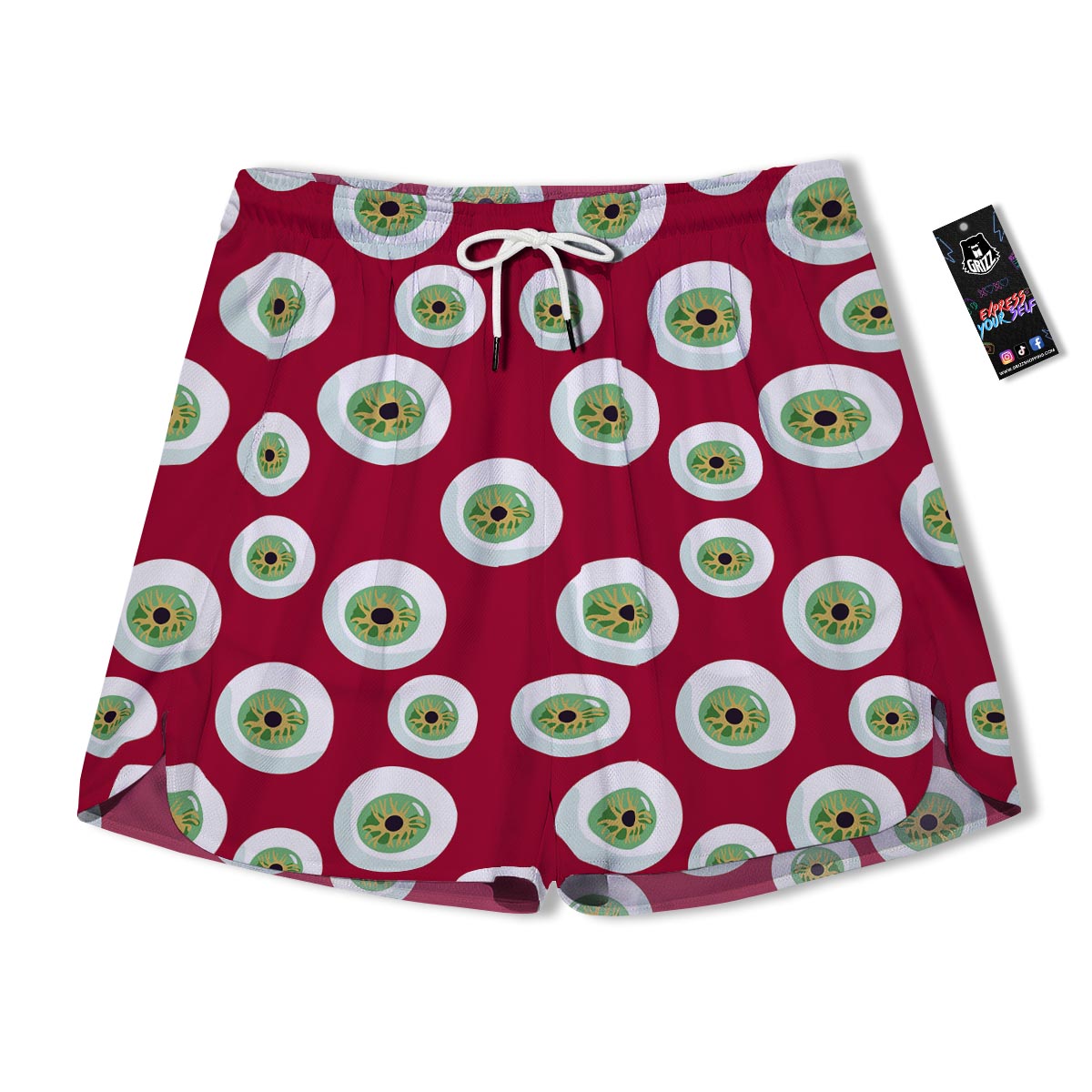 Eyeball Scary Red Print Pattern Men's Running Shorts-grizzshop