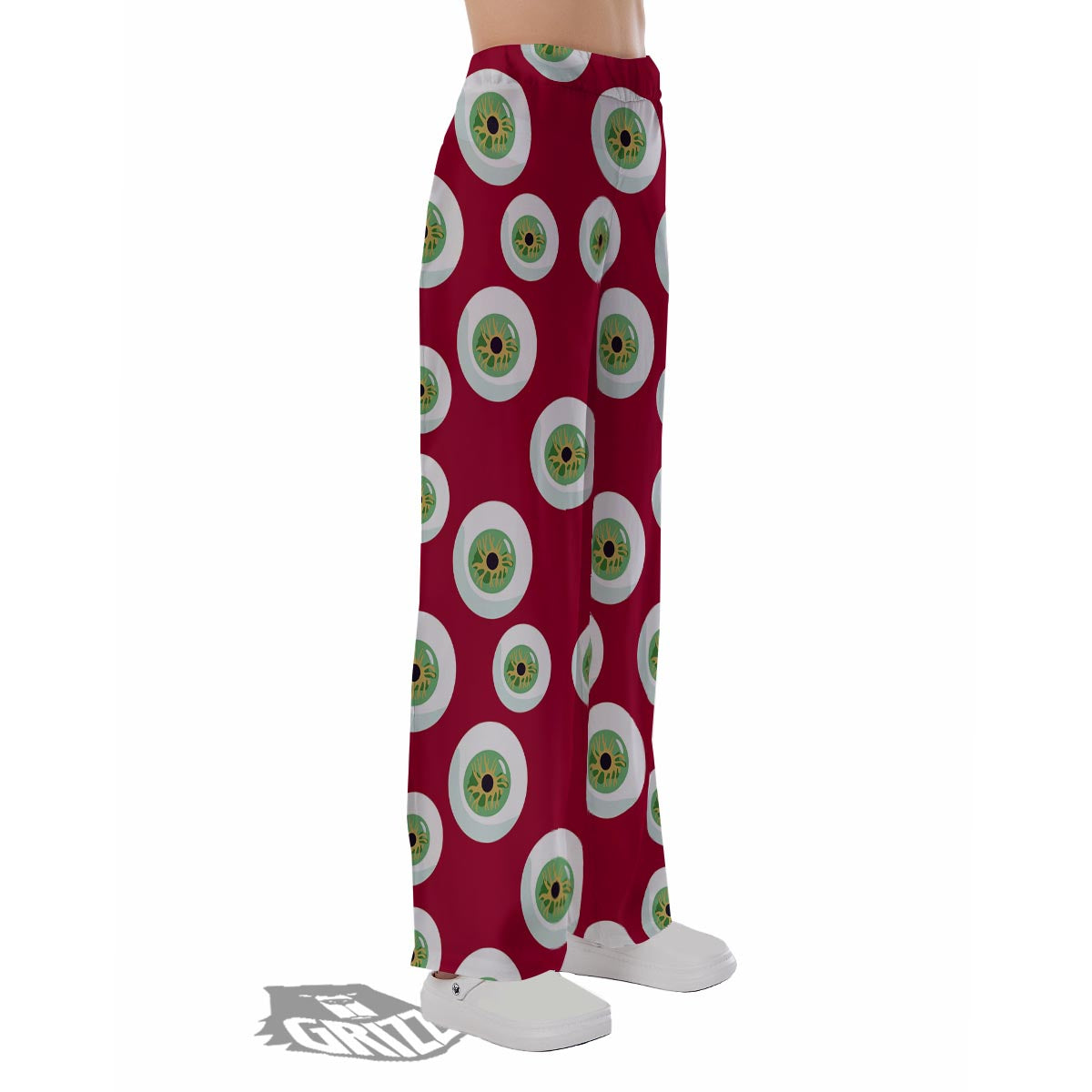 Eyeball Scary Red Print Pattern Pajama Pants-grizzshop