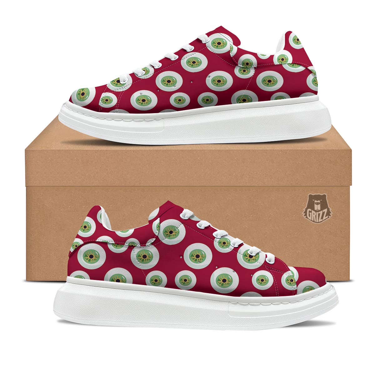 Eyeball Scary Red Print Pattern Platform Shoes-grizzshop