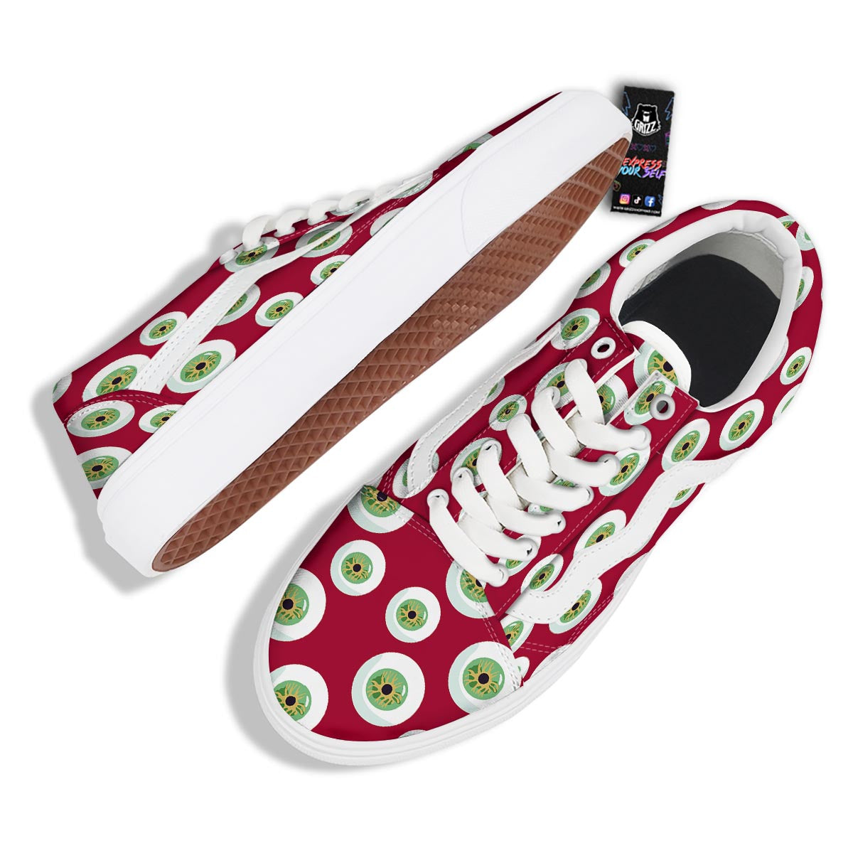 Eyeball Scary Red Print Pattern Skate Shoes-grizzshop