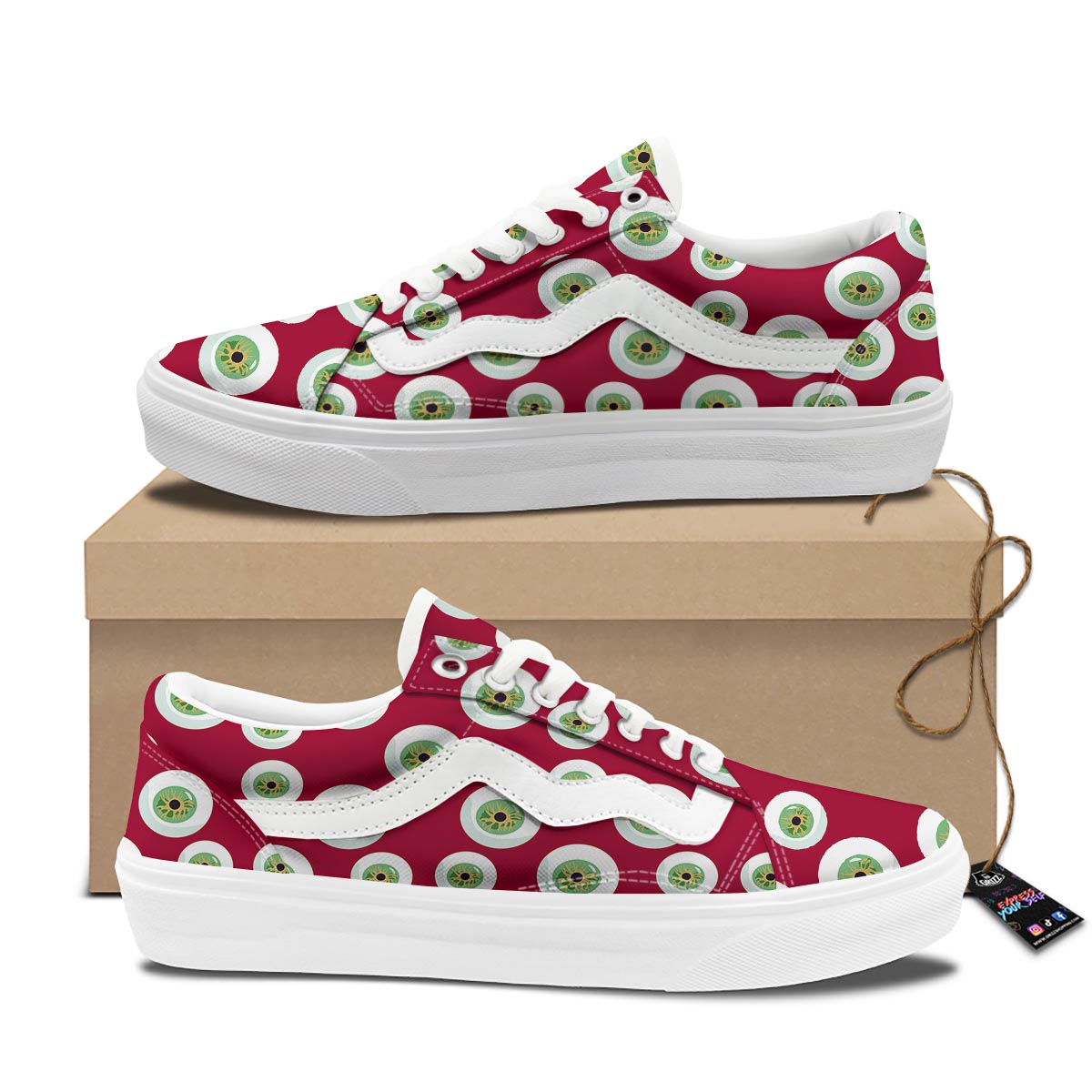 Eyeball Scary Red Print Pattern Skate Shoes-grizzshop