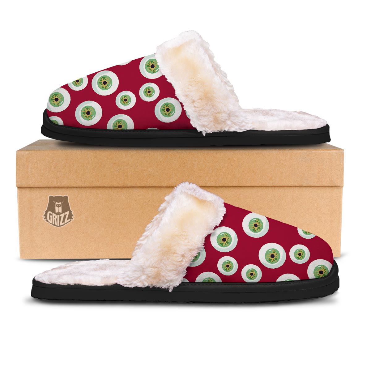 Eyeball Scary Red Print Pattern Slippers-grizzshop