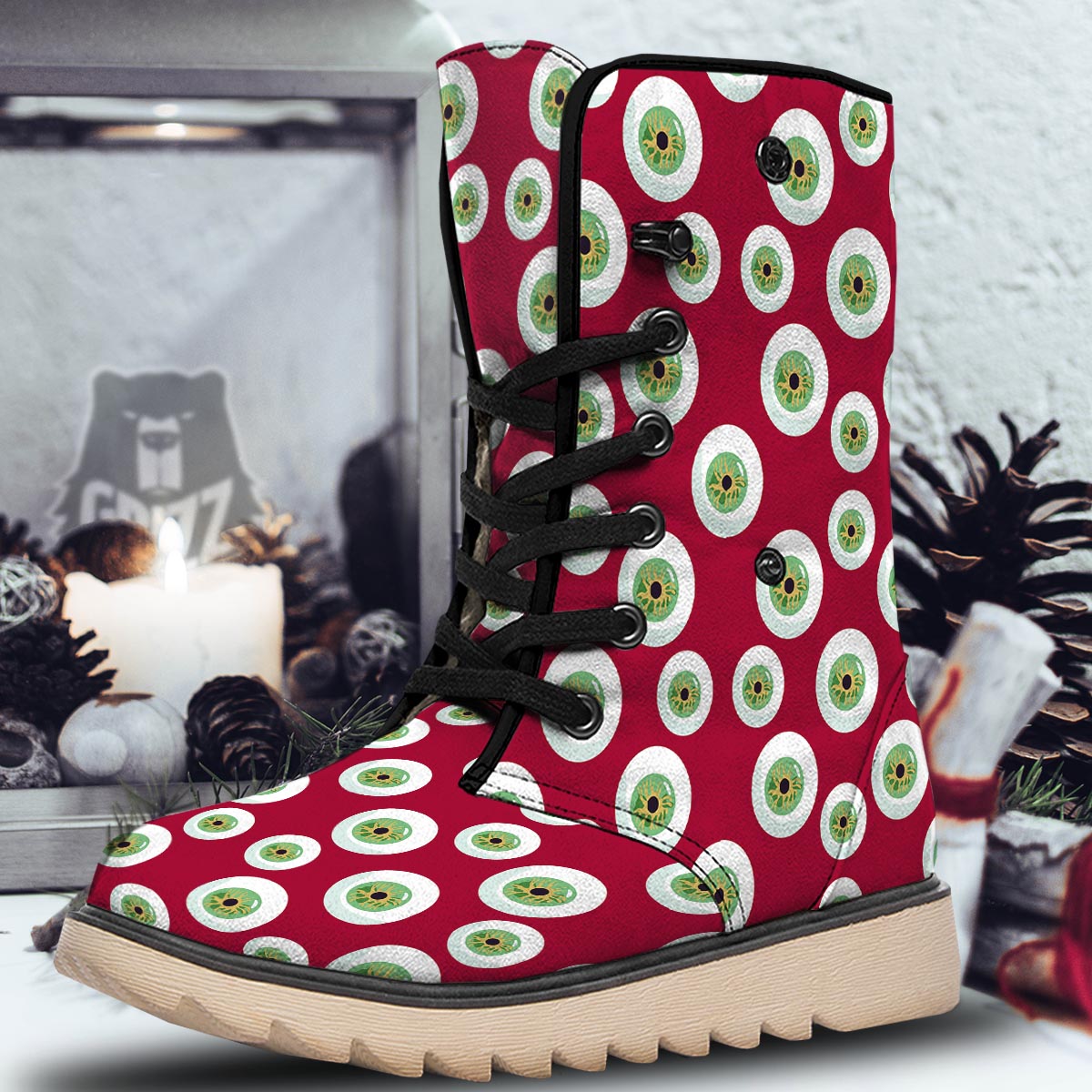 Eyeball Scary Red Print Pattern Snow Boots-grizzshop