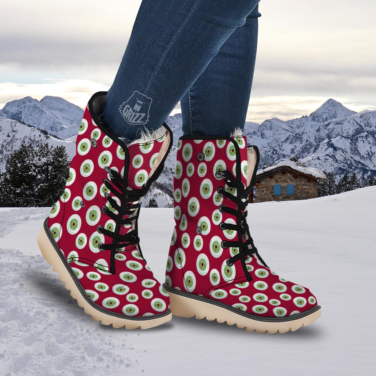 Eyeball Scary Red Print Pattern Snow Boots-grizzshop