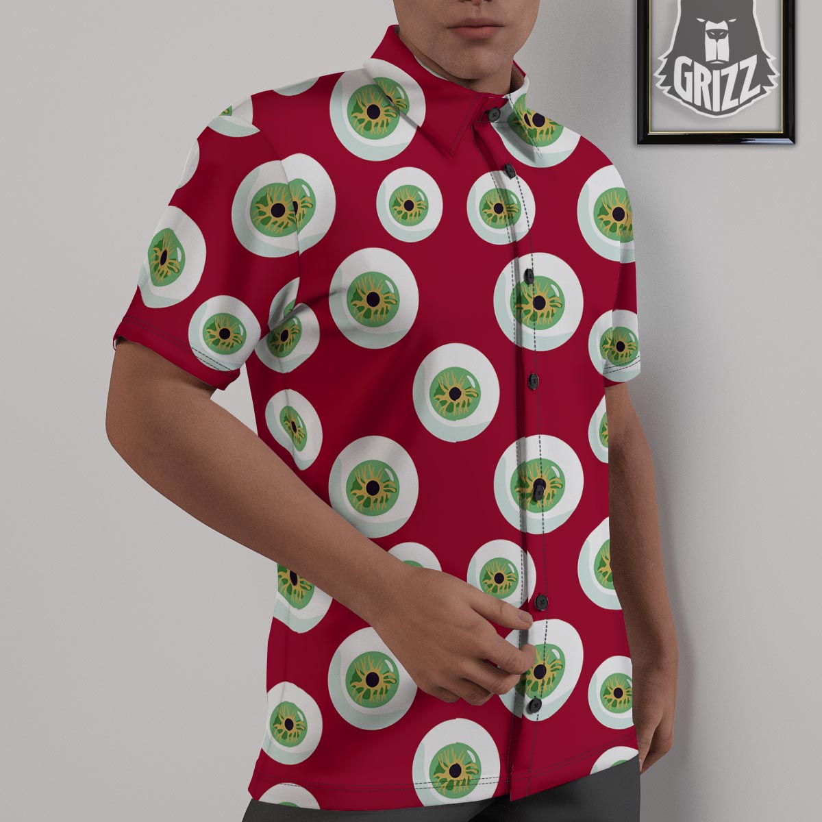 Eyeball Scary Red Print Pattern Untucked Shirts-grizzshop