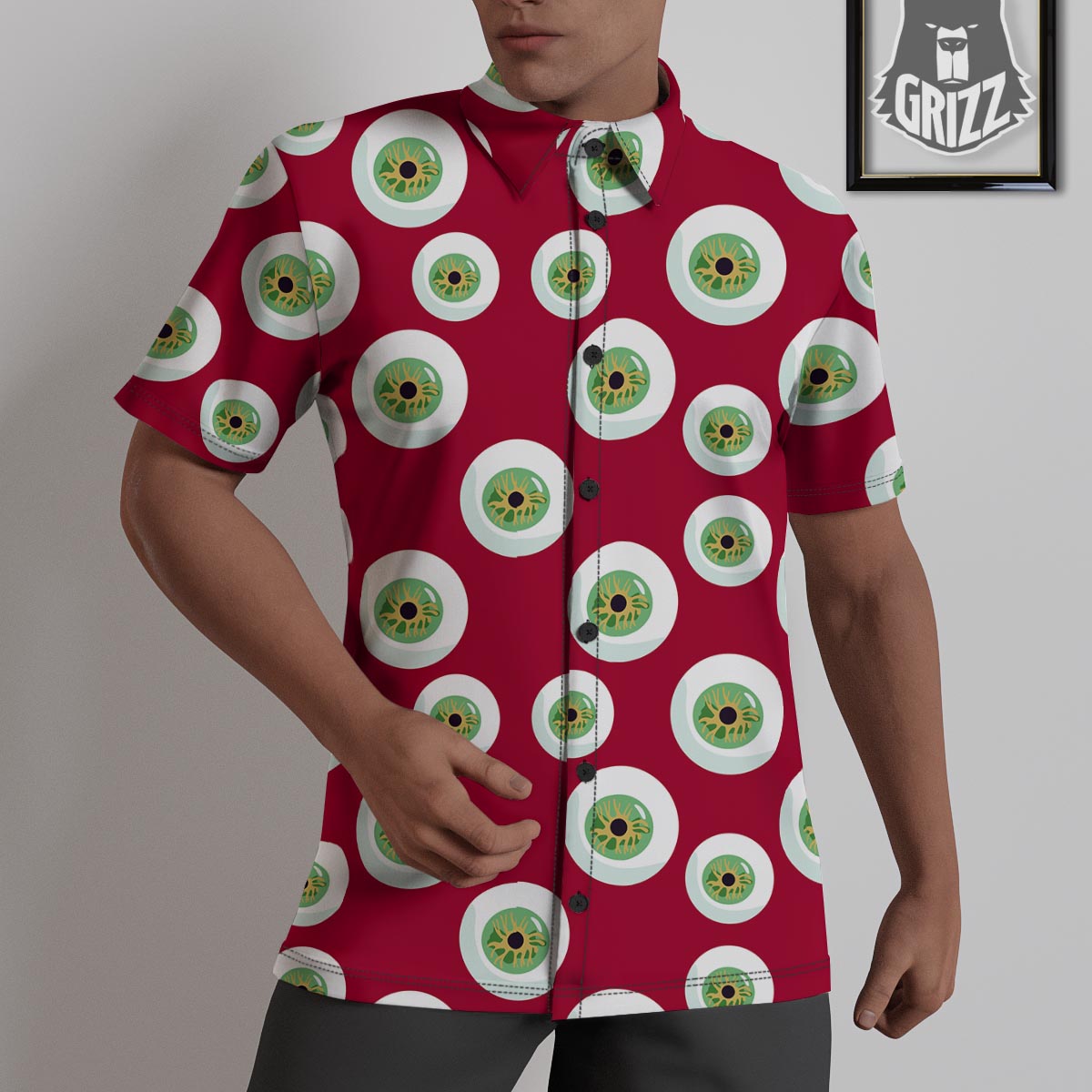 Eyeball Scary Red Print Pattern Untucked Shirts-grizzshop