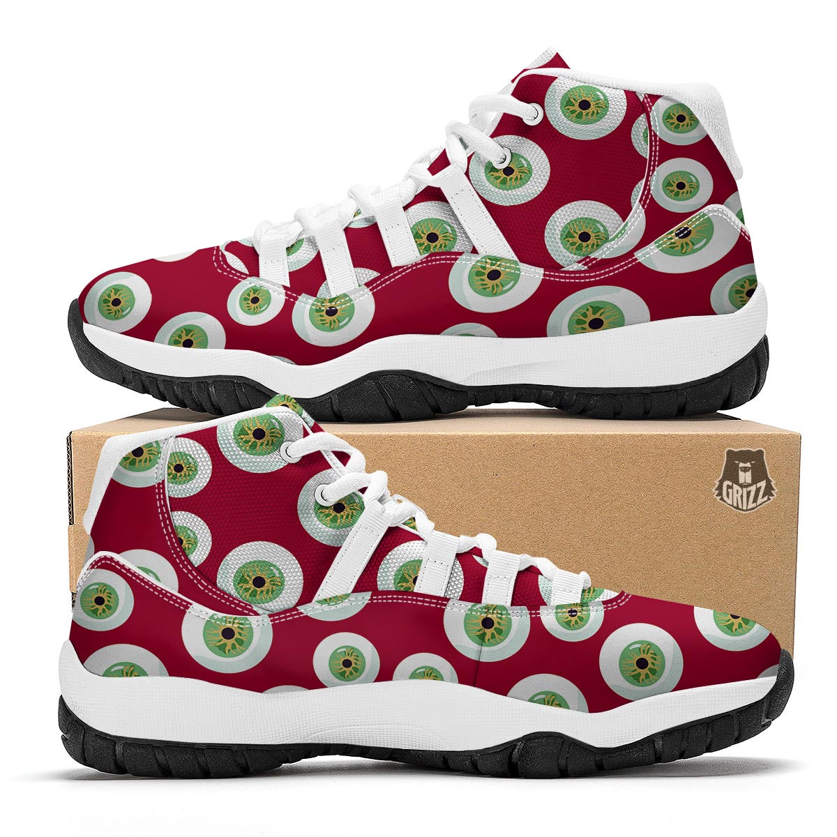 Eyeball Scary Red Print Pattern White Bball Shoes-grizzshop