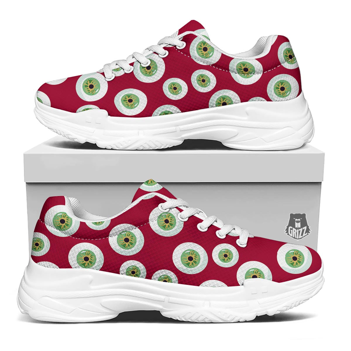 Eyeball Scary Red Print Pattern White Chunky Shoes-grizzshop