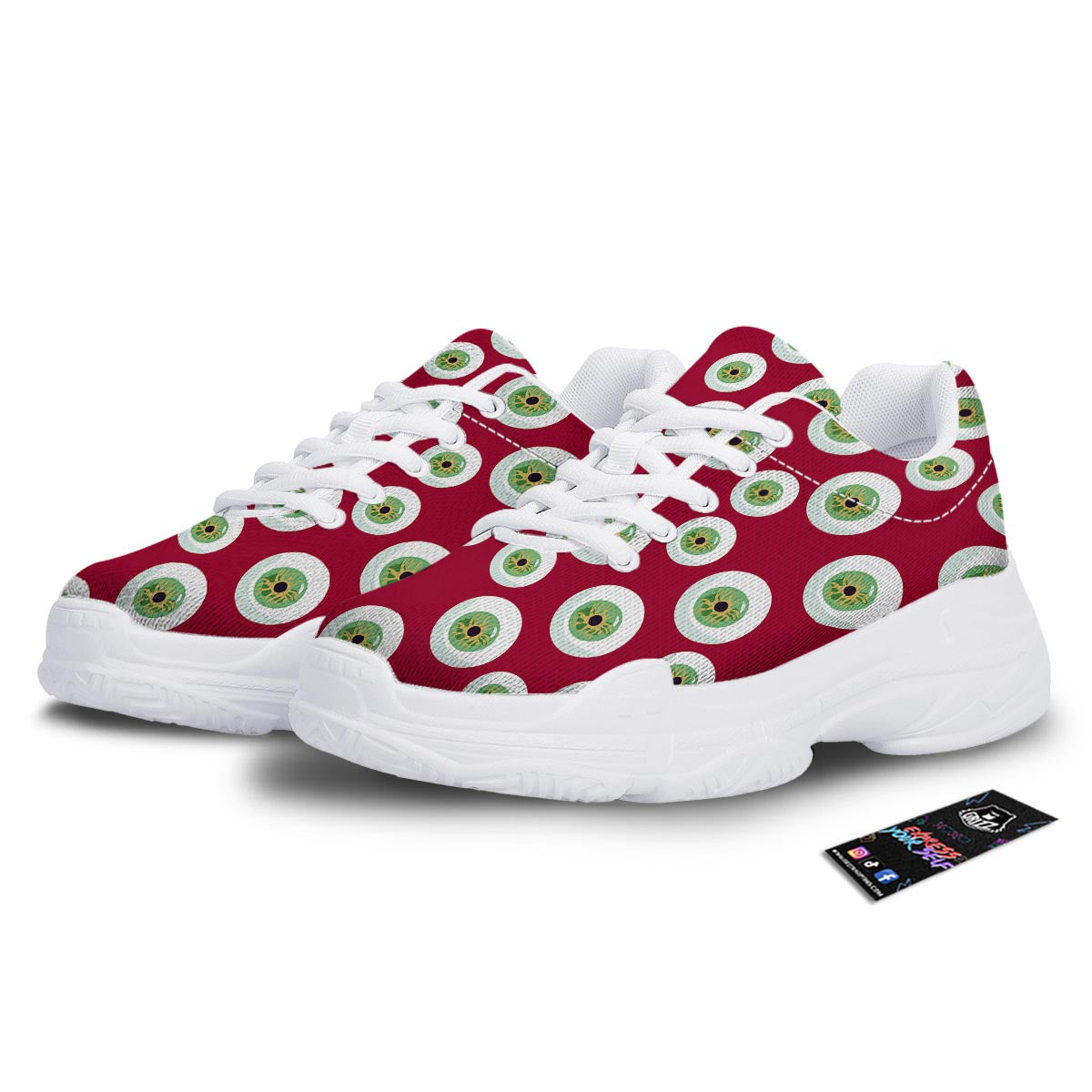 Eyeball Scary Red Print Pattern White Chunky Shoes-grizzshop