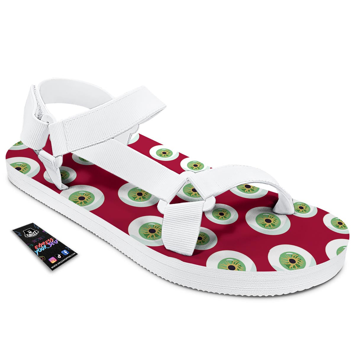 Eyeball Scary Red Print Pattern White Open Toe Sandals-grizzshop