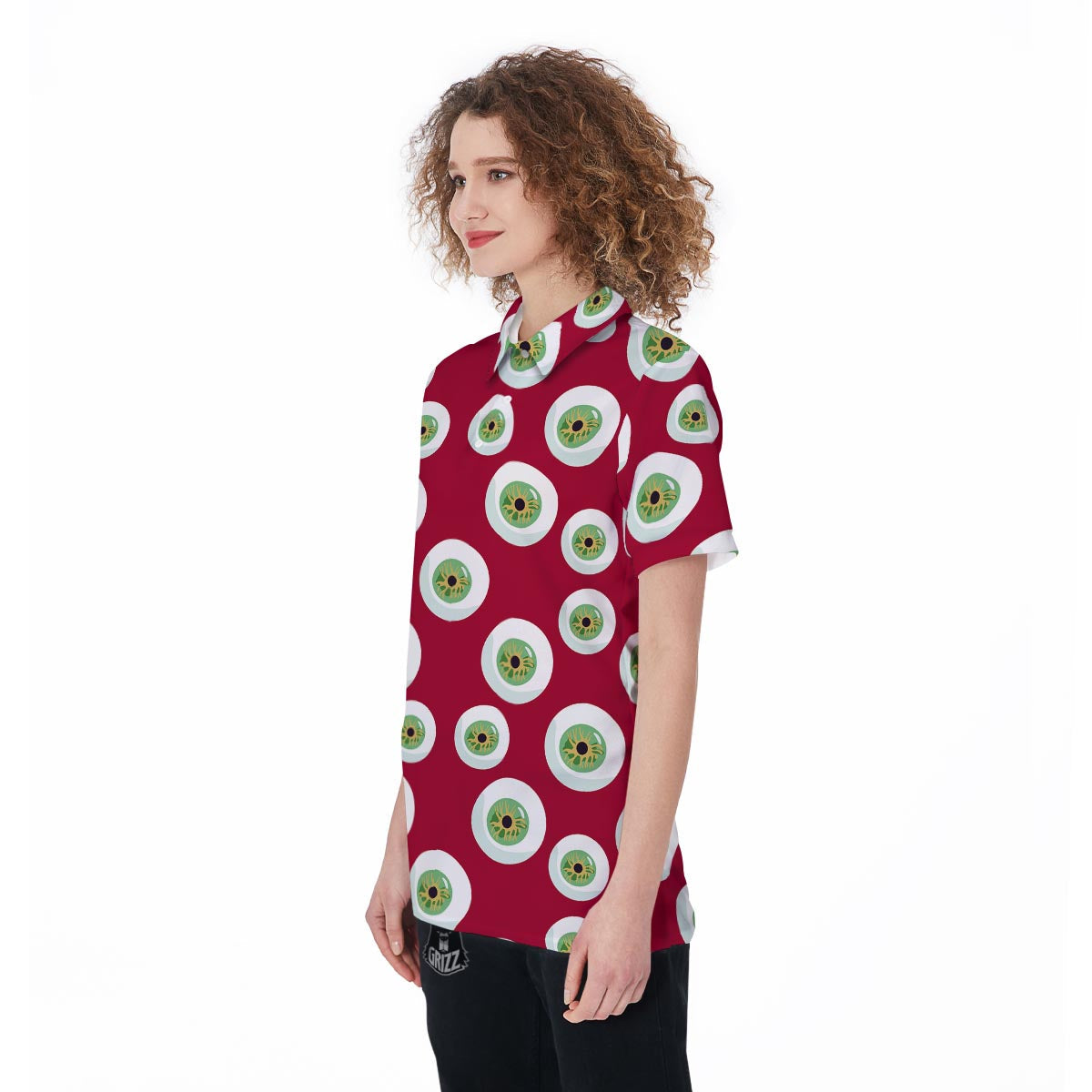 Eyeball Scary Red Print Pattern Women's Golf Shirts-grizzshop