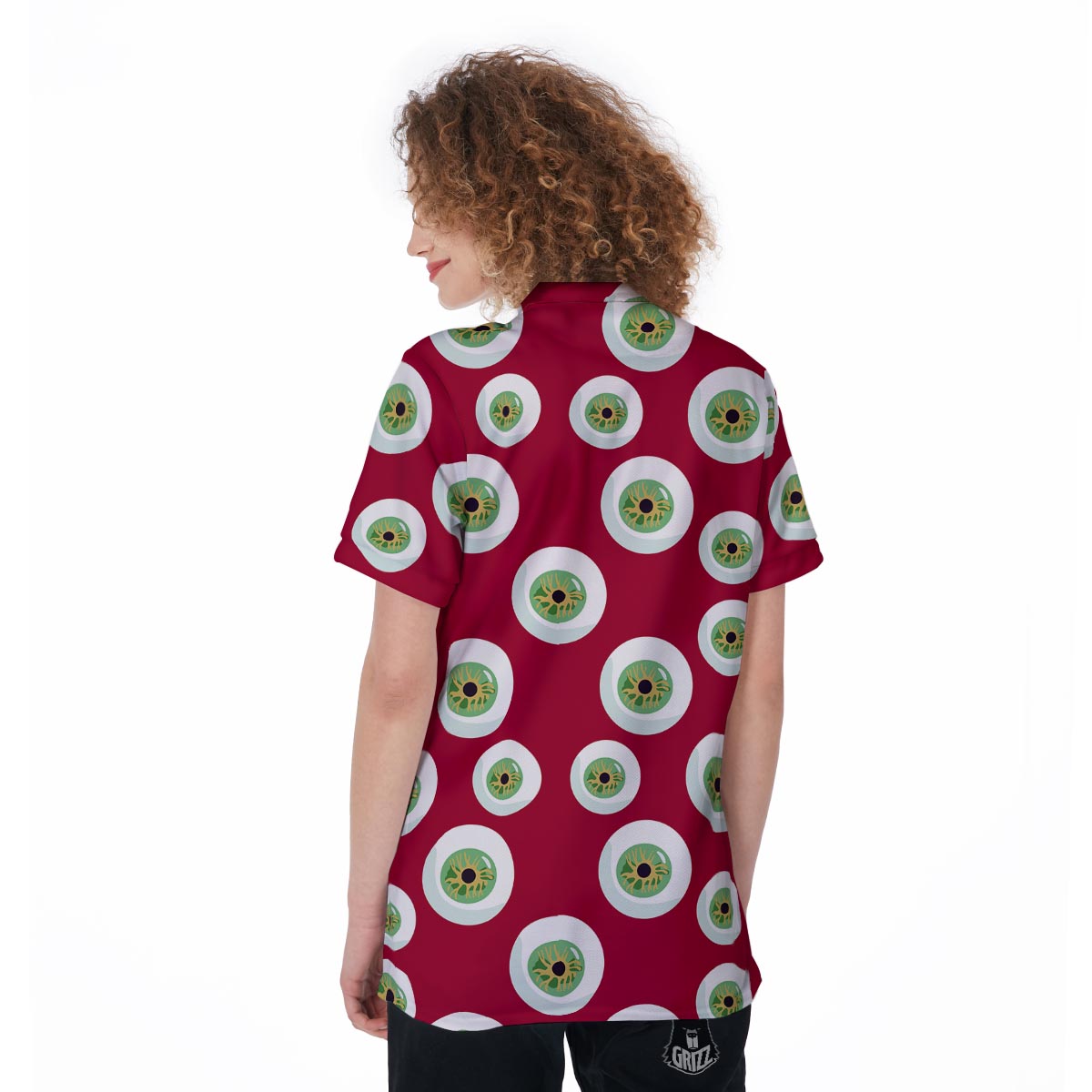Eyeball Scary Red Print Pattern Women's Golf Shirts-grizzshop