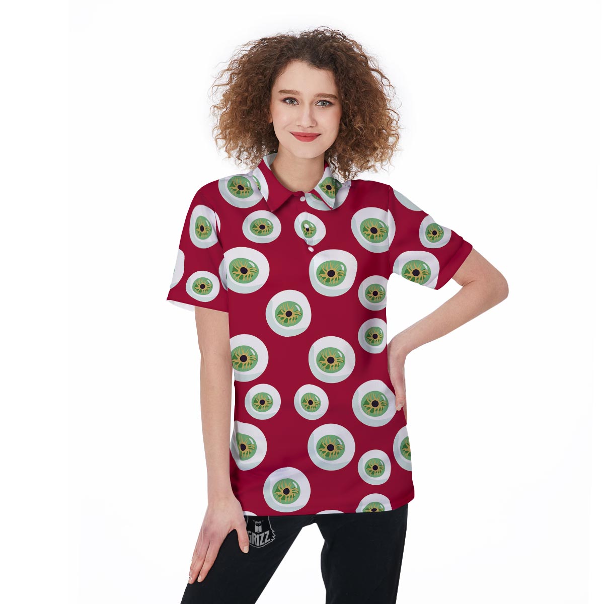 Eyeball Scary Red Print Pattern Women's Golf Shirts-grizzshop