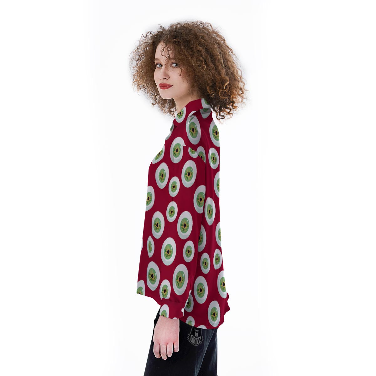Eyeball Scary Red Print Pattern Women's Long Sleeve Shirts-grizzshop