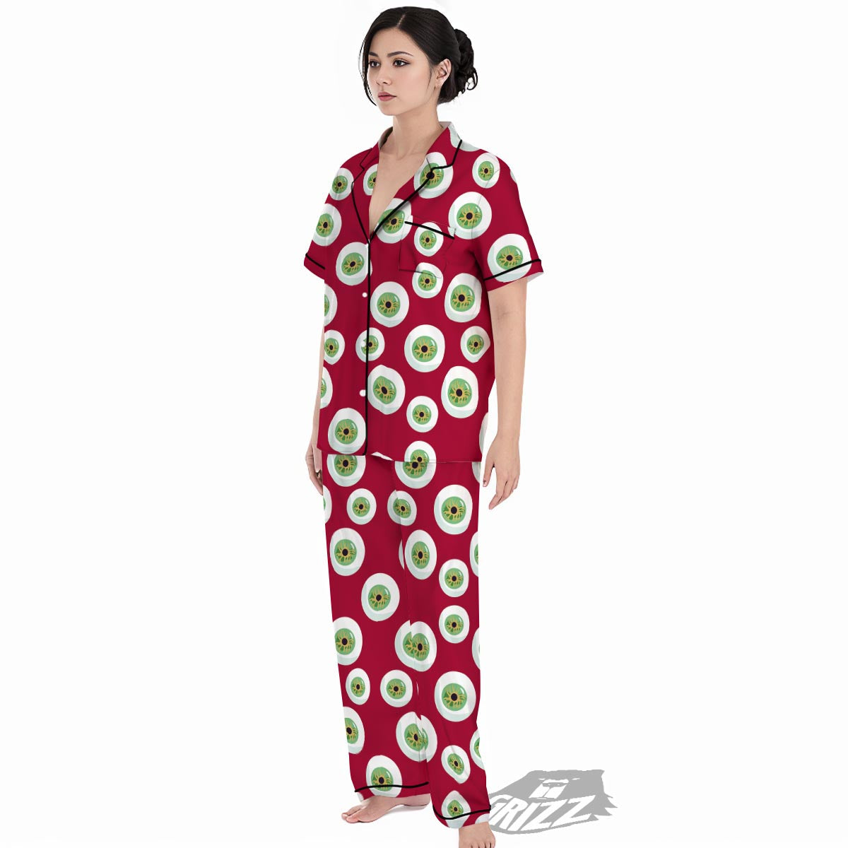 Eyeball Scary Red Print Pattern Women's Pajamas Set-grizzshop