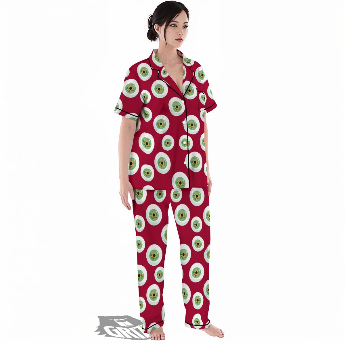 Eyeball Scary Red Print Pattern Women's Pajamas Set-grizzshop