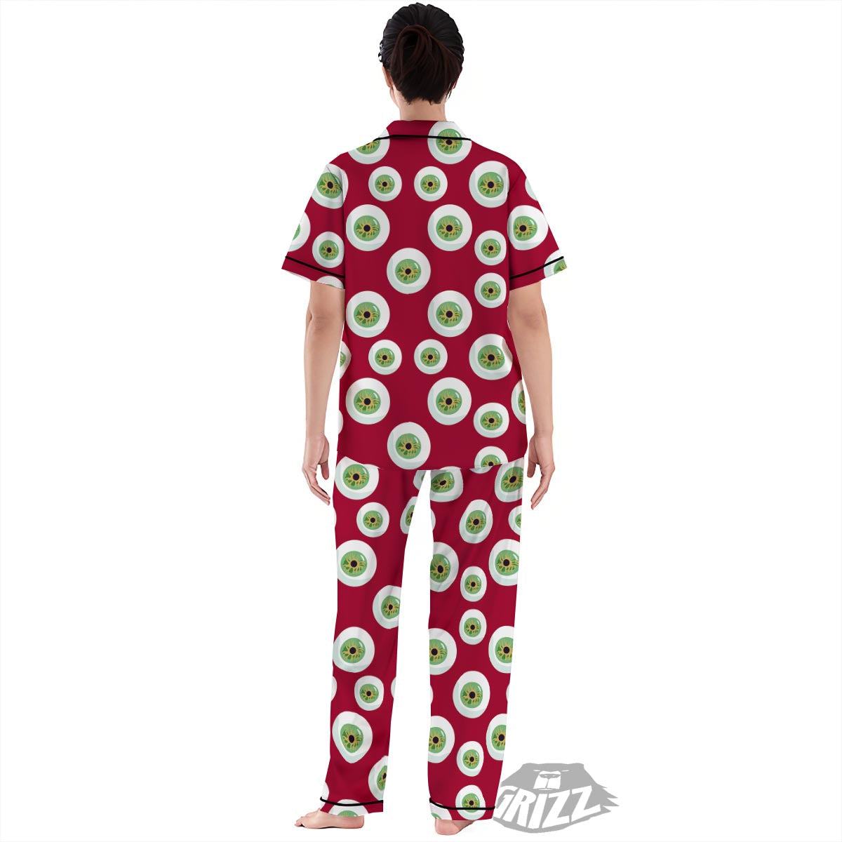Eyeball Scary Red Print Pattern Women's Pajamas Set-grizzshop