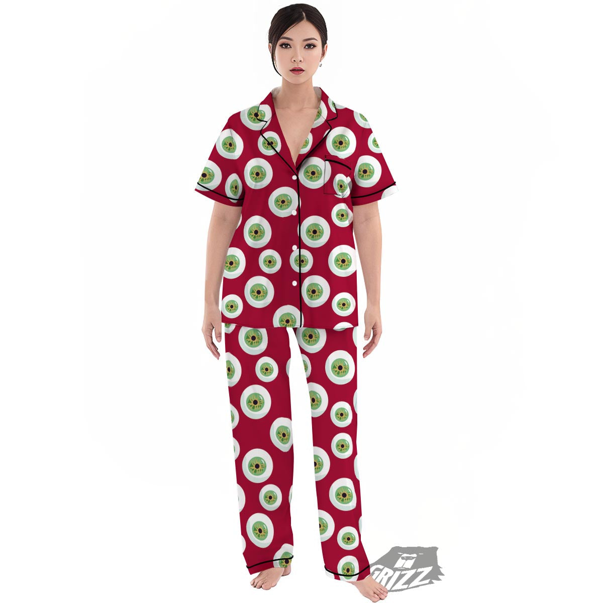 Eyeball Scary Red Print Pattern Women's Pajamas Set-grizzshop