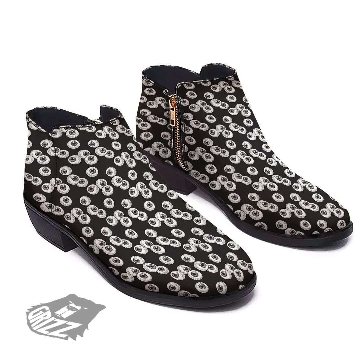 Eyeball White And Black Print Pattern Ankle Boots-grizzshop