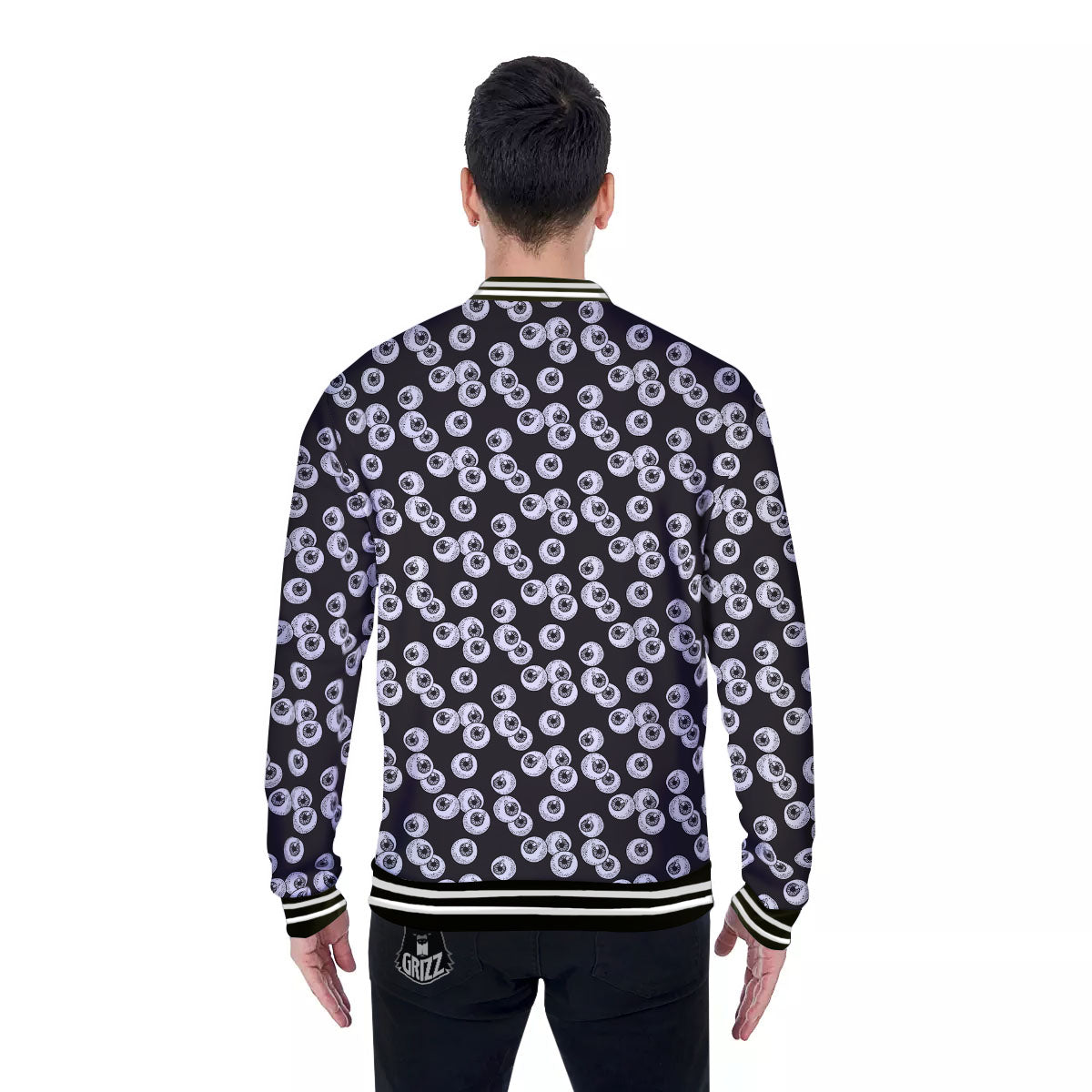 Eyeball White And Black Print Pattern Baseball Jacket-grizzshop