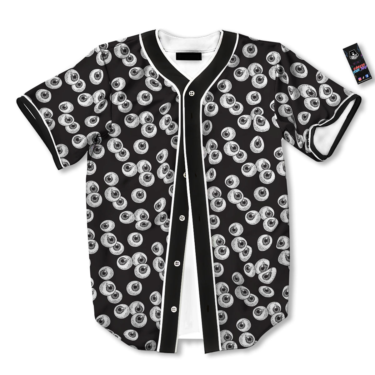 Eyeball White And Black Print Pattern Baseball Jersey-grizzshop