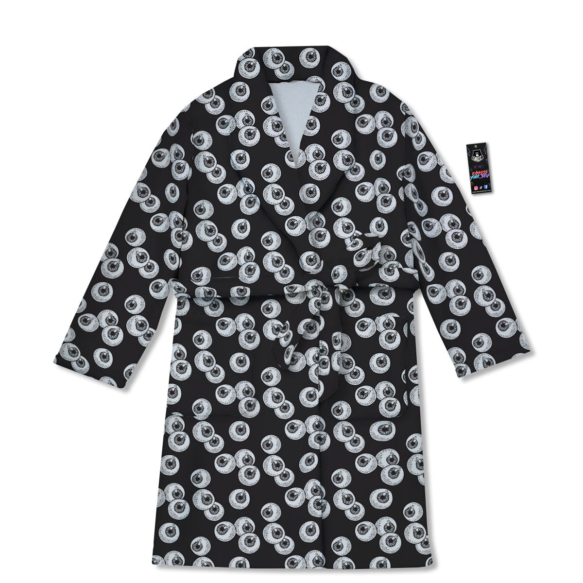 Eyeball White And Black Print Pattern Bathrobe-grizzshop