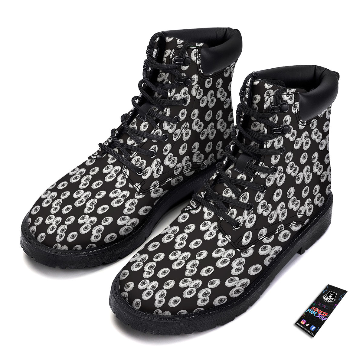 Eyeball White And Black Print Pattern Boots-grizzshop