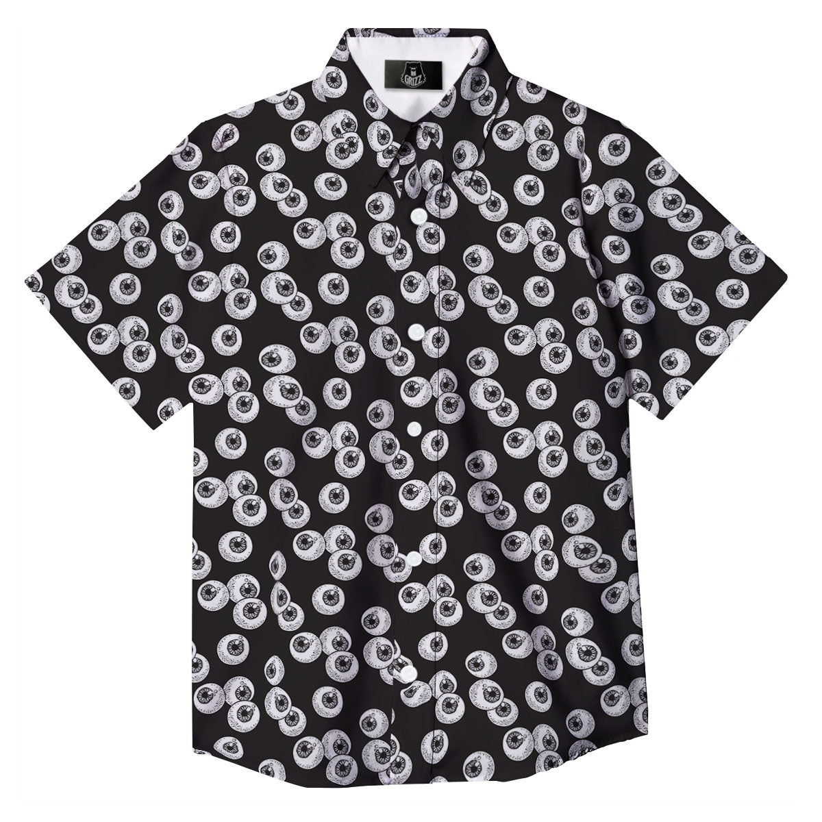 Eyeball White And Black Print Pattern Button Up Shirt-grizzshop