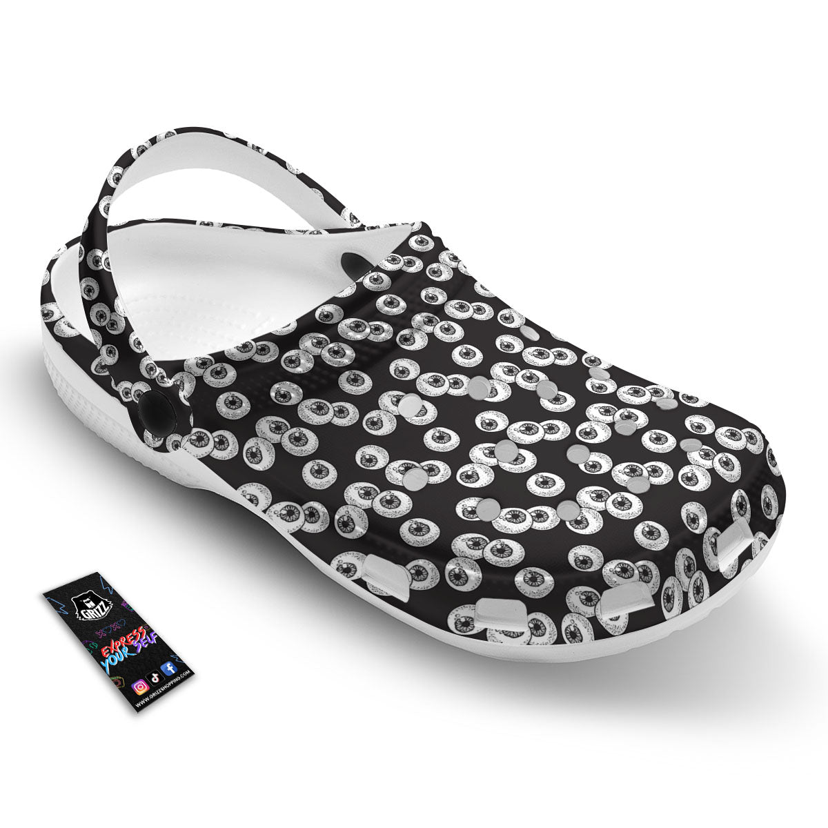 Eyeball White And Black Print Pattern Clog-grizzshop