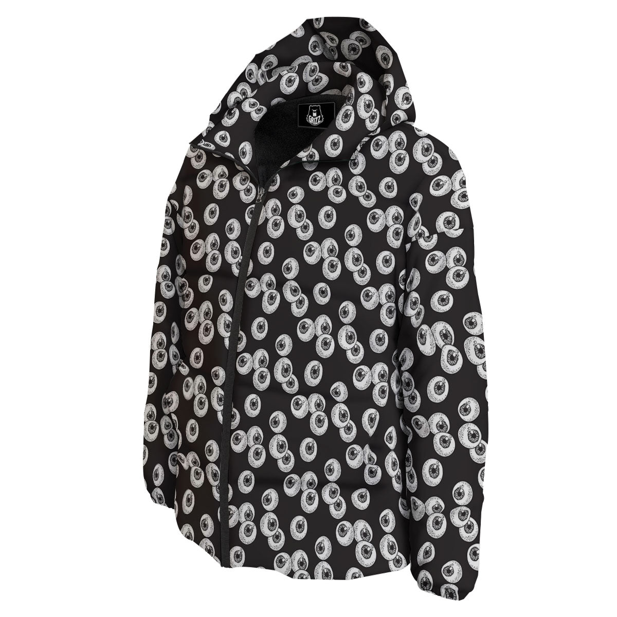 Eyeball White And Black Print Pattern Down Jacket-grizzshop