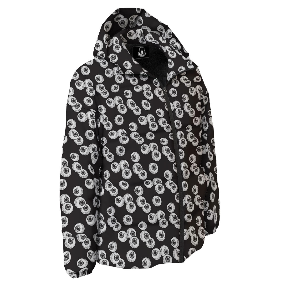 Eyeball White And Black Print Pattern Down Jacket-grizzshop