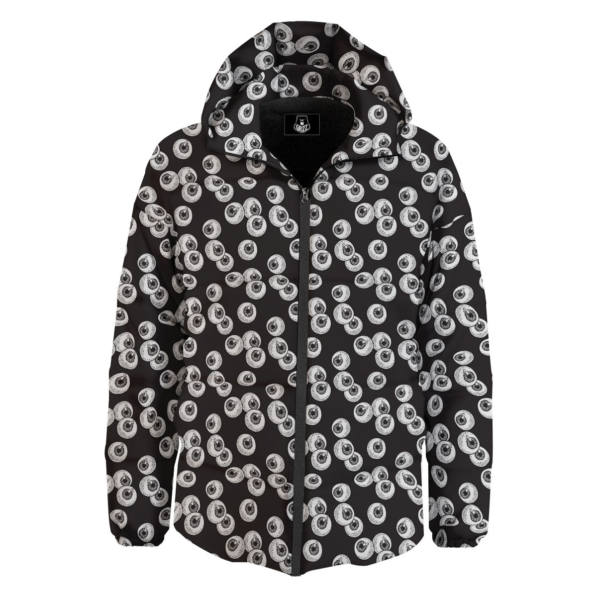 Eyeball White And Black Print Pattern Down Jacket-grizzshop