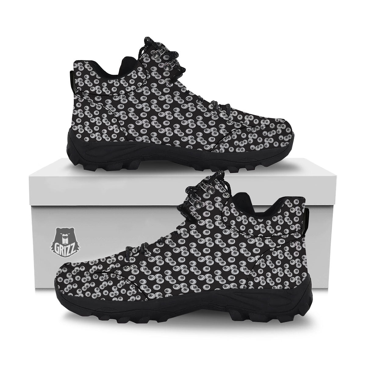 Eyeball White And Black Print Pattern Hiking Shoes-grizzshop