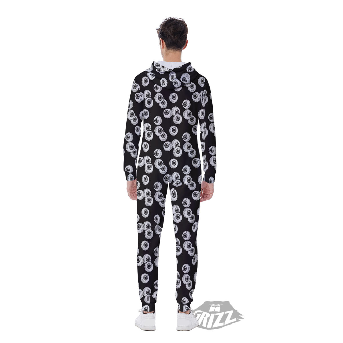 Eyeball White And Black Print Pattern Men's Jumpsuit-grizzshop