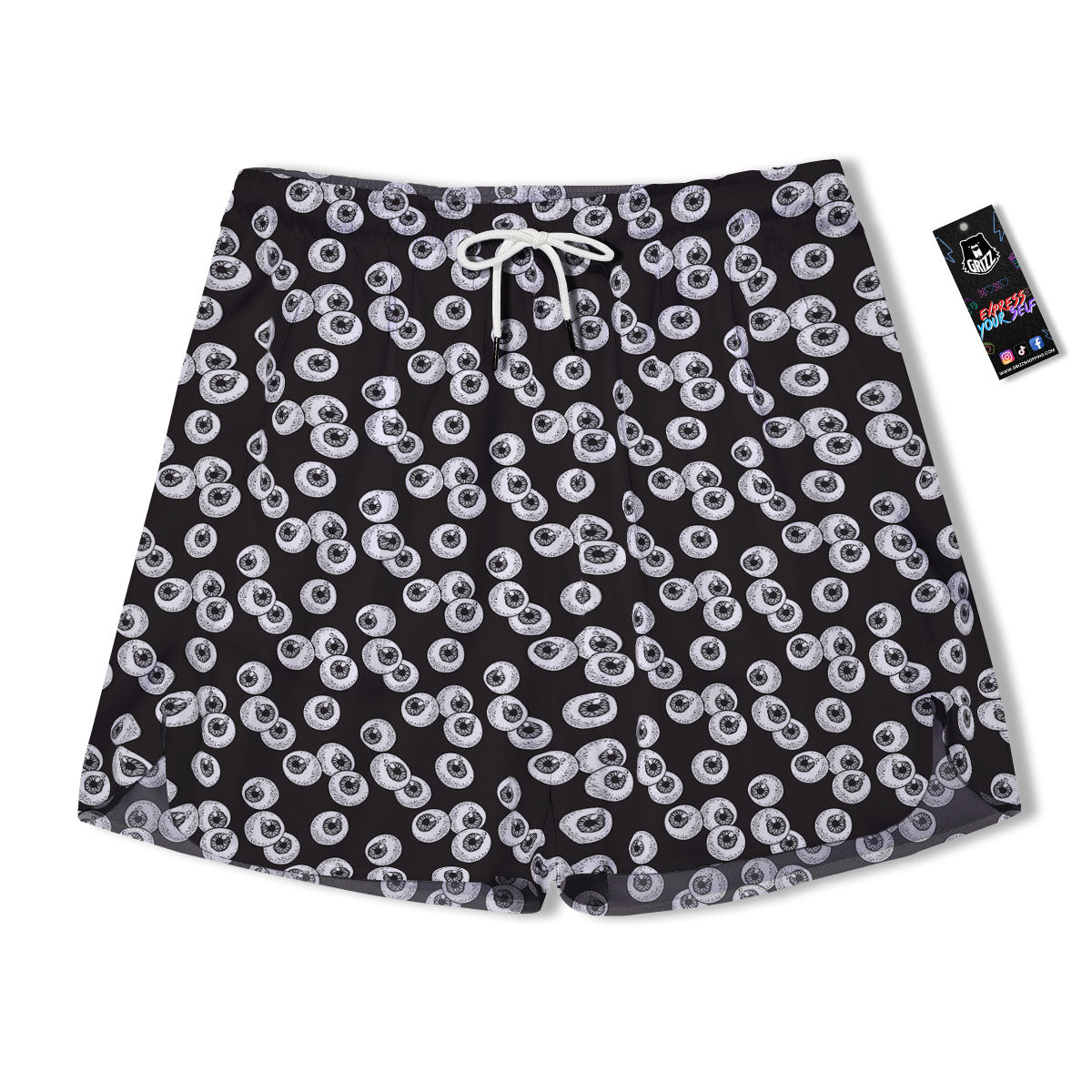 Eyeball White And Black Print Pattern Men's Running Shorts-grizzshop