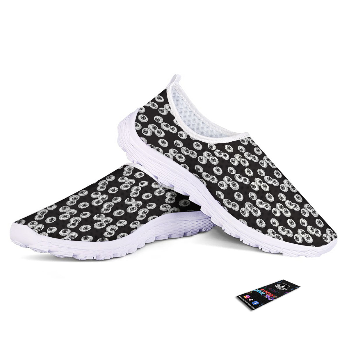 Eyeball White And Black Print Pattern Nurse Shoes-grizzshop