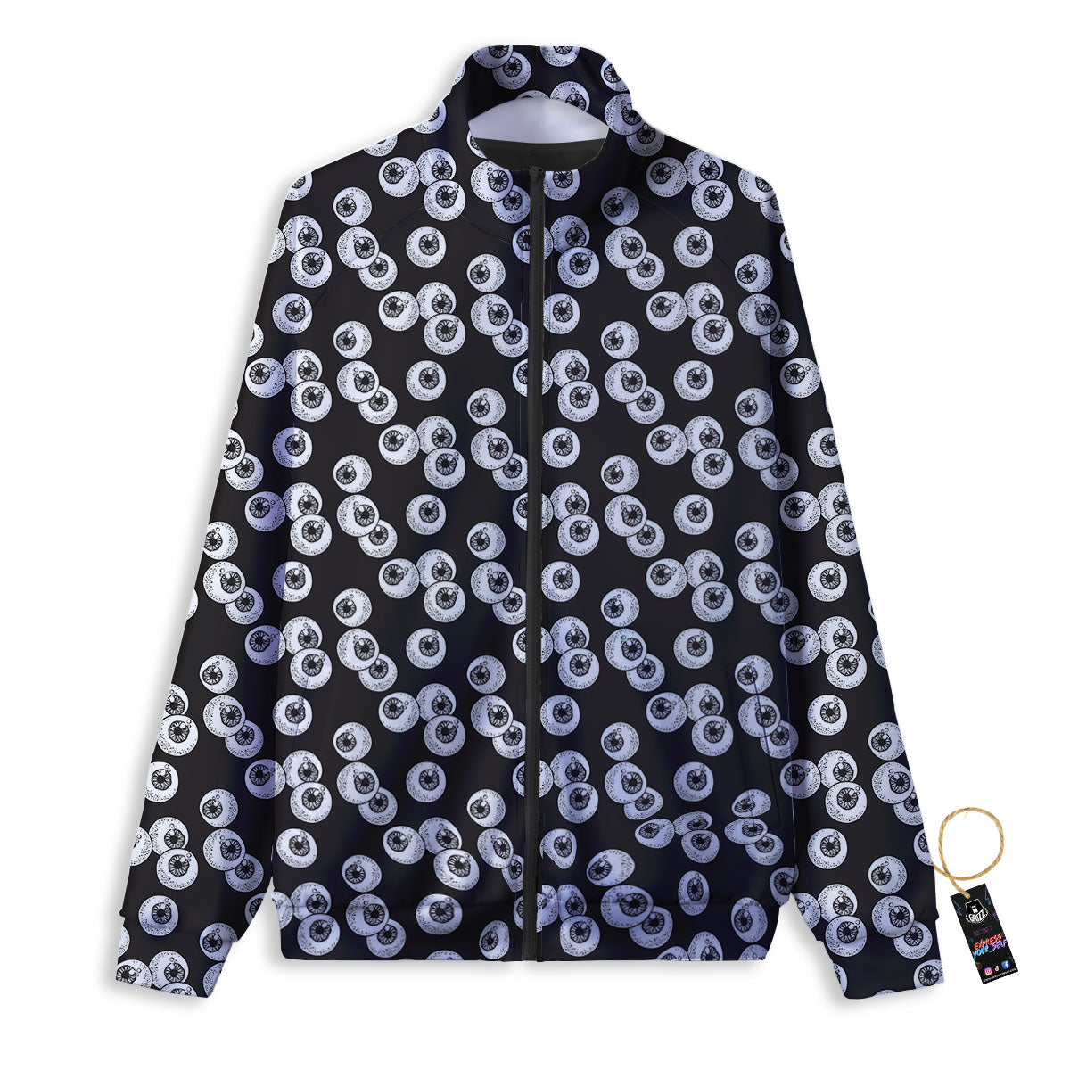 Eyeball White And Black Print Pattern Track Jacket-grizzshop
